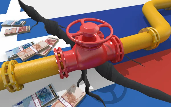 Gas Oder Ölpipeline Mit Ventil Auf Dem Hintergrund Der Flaggen — Stockfoto