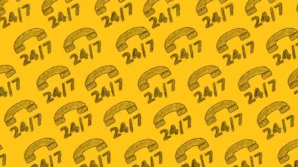 Pattern Phone Icons Lettering Drawn Yellow Contact Center Call Center — Vídeo de stock