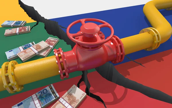 Gas Oder Ölpipeline Mit Ventil Auf Dem Hintergrund Der Flaggen — Stockfoto