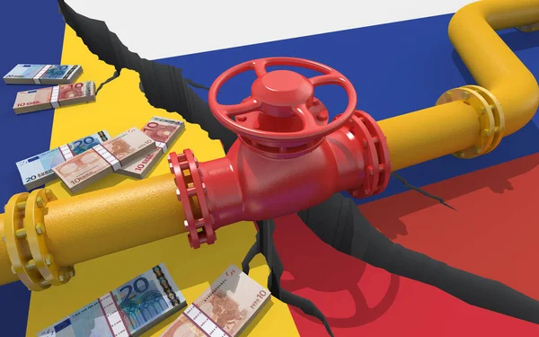 Газопровід Або Нафтопровід Клапаном Задньому Плані Прапорів Росії Румунії Фінансові — стокове фото