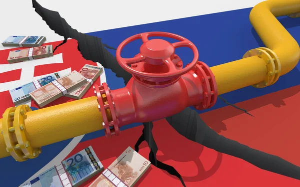 Gas Oil Pipeline Valve Background Flags Russia Slovakia Financial Sanctions — Stock Photo, Image