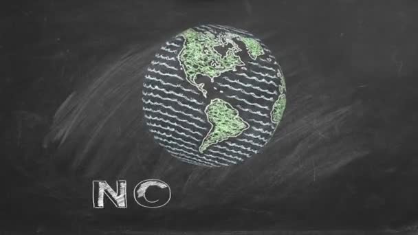 Rotating Globe Lettering War Chalk Drawn Animated Illustration Blackboard Stay — Stock video