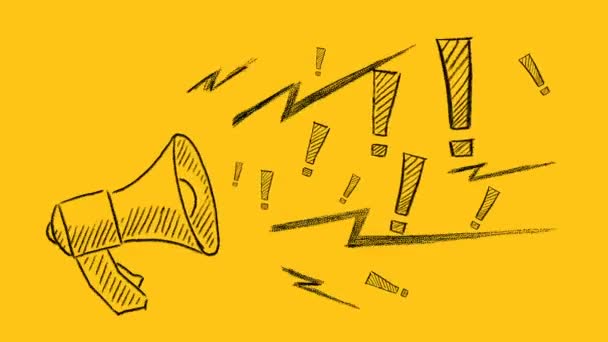 Megaphone Exclamation Marks Hand Drawn Yellow Important Announcement Seamless Loop — Stok video
