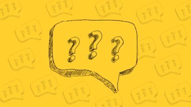 Hand drawn and animated question marks on yellow background. Stop motion animation.