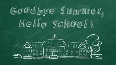 El çizimi ve animasyon Yeşil karatahta Okula Dönüş konsepti.
