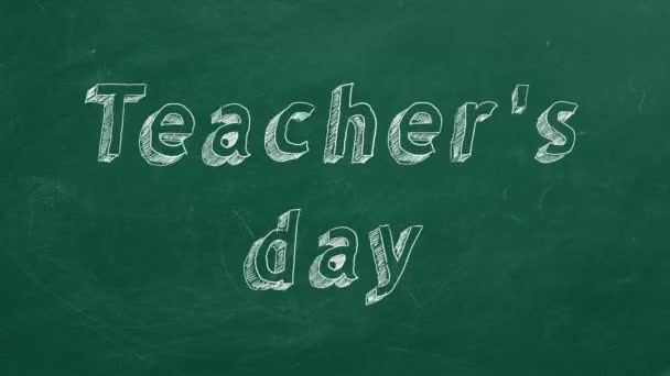 Hand Drawing Animated Text Teachers Day Green Chalkboard Stop Motion — Stock Video