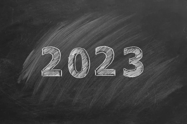 Hand Drawn Text 2023 Blackboard Happy New Year — Stock Photo, Image