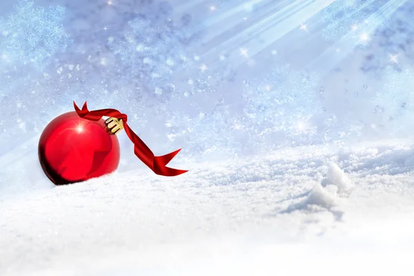 Christmas Background With Red Bauble In The Snow — Stock Photo, Image