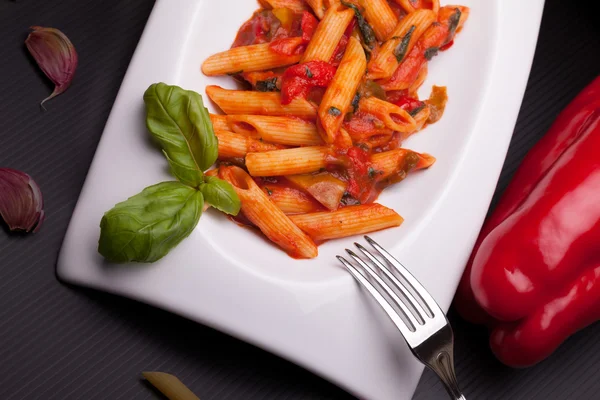 Recetas italianas - Pasta con pimientos — Foto de Stock