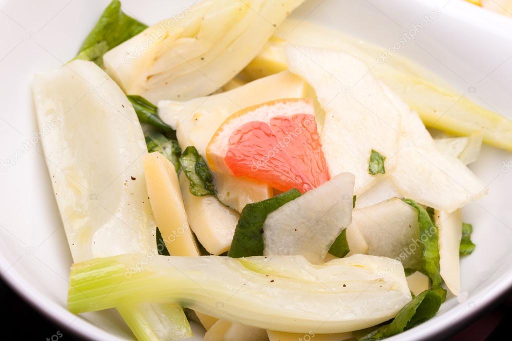 Salad Of Fennel, Pears And White Cheese - Closeup