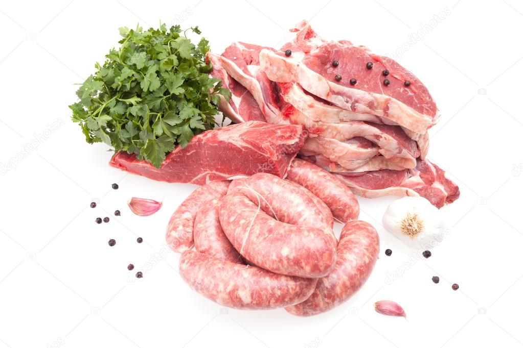 Raw Steaks And Sausages