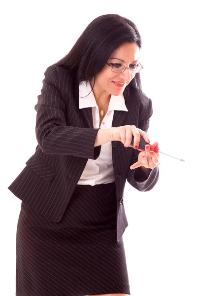 Lady Do Everything With Screwdriver — Stock Photo, Image