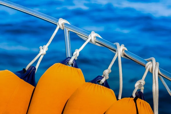 Fenders Anchored To The Guardrail — Stock Photo, Image