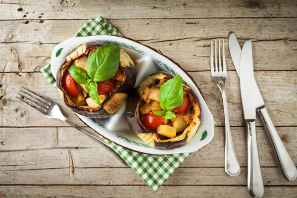 Baked Eggplants Overhead — Stock Photo, Image