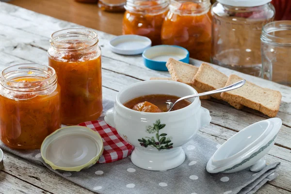 Aprikosenmarmelade und Zwieback — Stockfoto