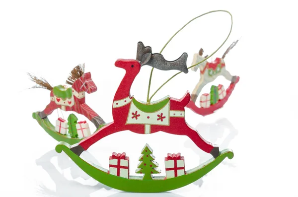 Wooden rocking animal Christmas decorations — Stock Photo, Image