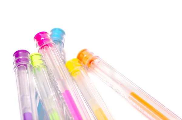 Close-up of colored fluorescent ball point pens — Stock Photo, Image