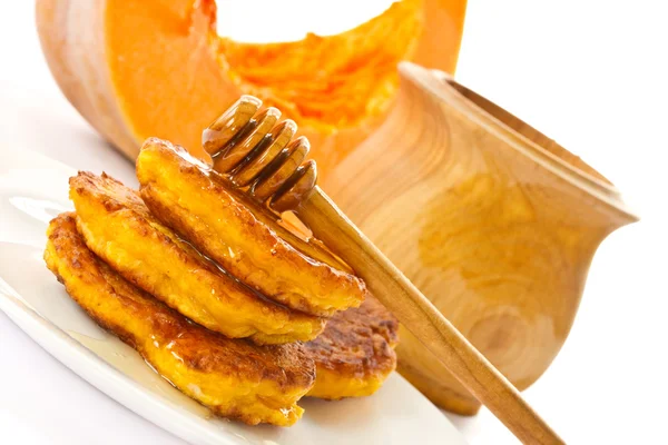 Pumpkin pannkakor med honung — Stockfoto