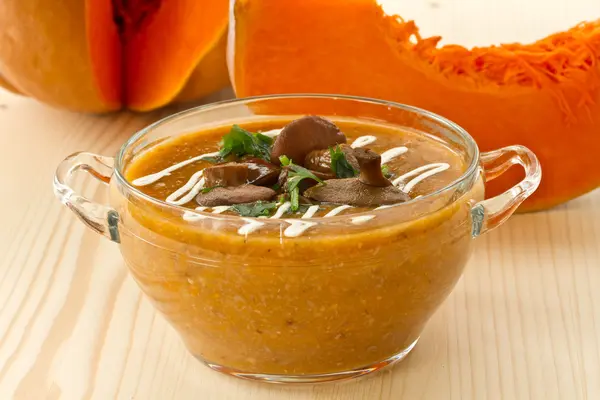 Pumpkin soup with mushrooms — Stock Photo, Image