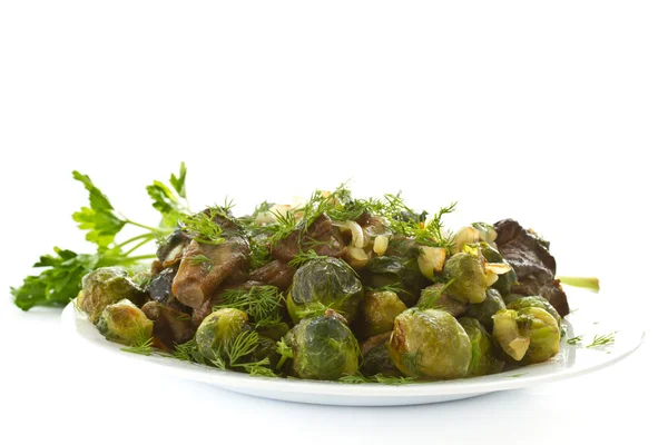 Roasted brussels sprouts and mushrooms — Stock Photo, Image