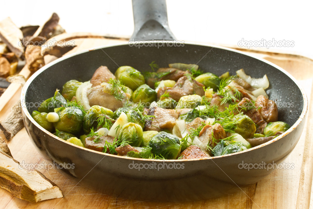 roasted brussels sprouts and mushrooms