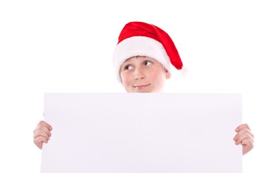 boş bir ile Noel şapkalı çocuk