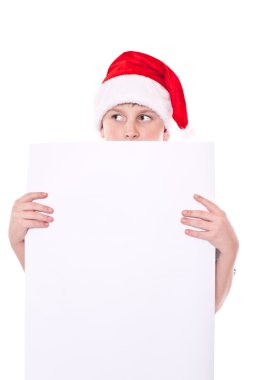 boş bir ile Noel şapkalı çocuk