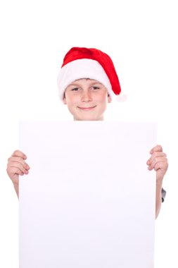 boş bir ile Noel şapkalı çocuk