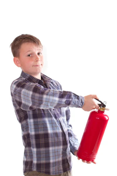 Jongen met een brandblusser — Stockfoto