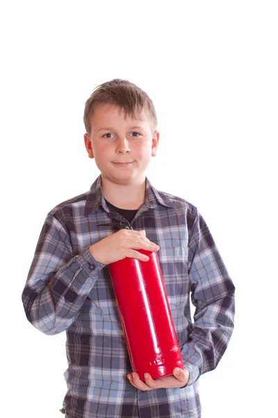 Boy with a fire extinguisher — Stock Photo, Image