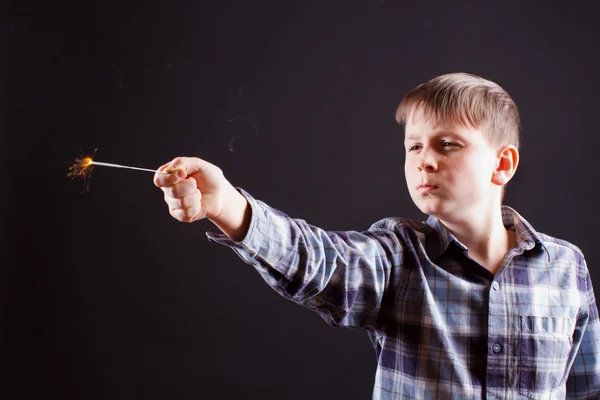 Boy with sparklers — Stock Photo, Image
