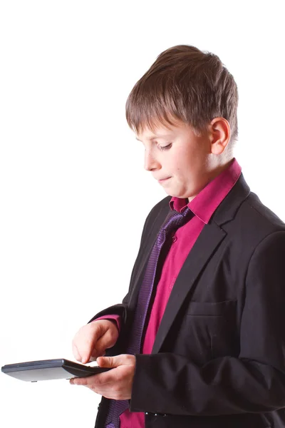 Junge mit Taschenrechner — Stockfoto
