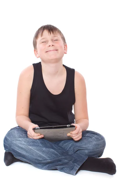 Menino com um PC Tablet — Fotografia de Stock