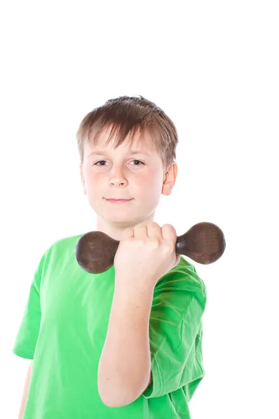 Portrait of a teenager with dumbbells — Stock Photo, Image