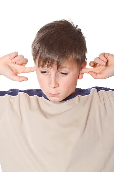 Boy with closed ears — Stock Photo, Image