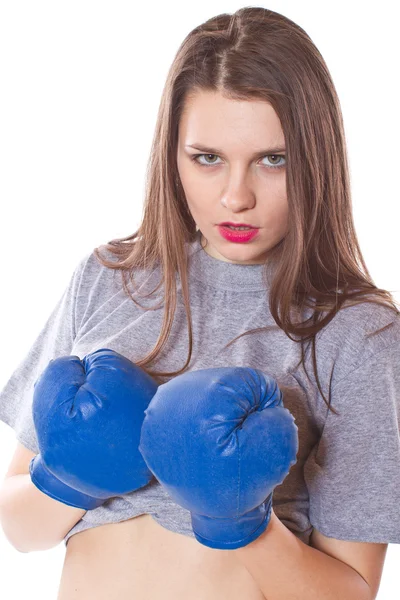 Dívka s boxerskými rukavicemi — Stock fotografie