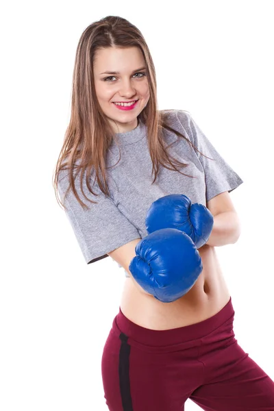 Menina com luvas de boxe — Fotografia de Stock