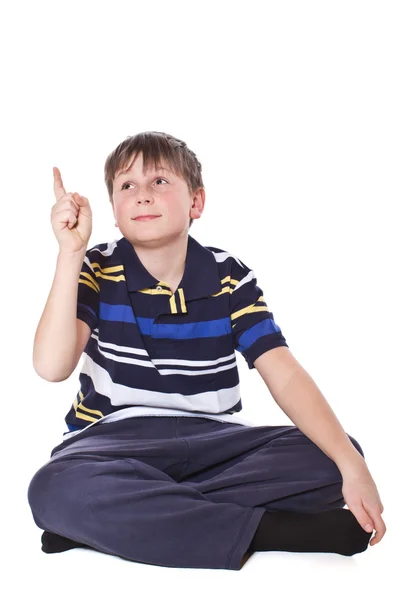 Boy shows his finger Stock Picture