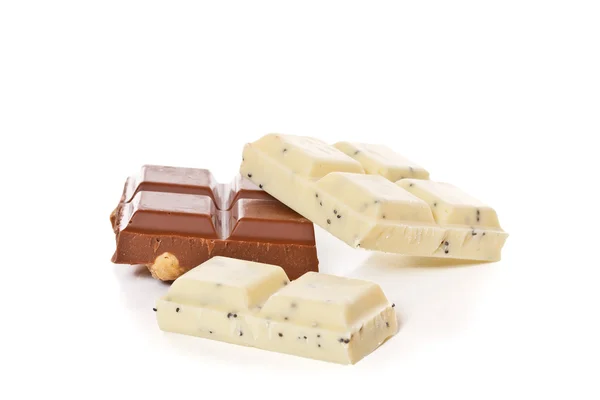 Slices of white and dark chocolate — Stock Photo, Image