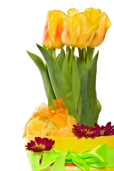Tulipes jaunes dans un pot — Photo