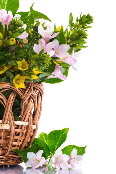 Mooie zomerse boeket in een rieten mand — Stockfoto