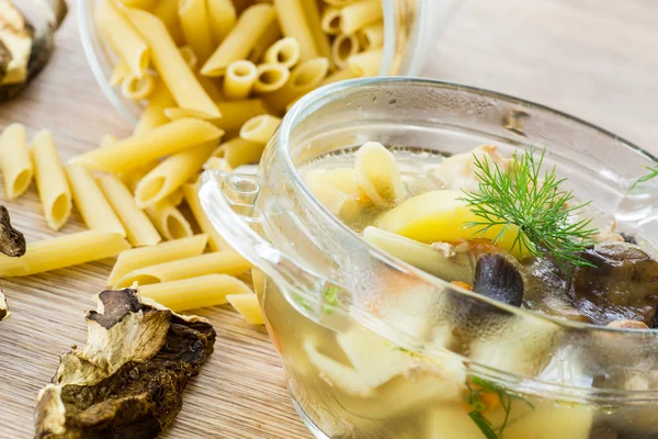 Mushroom soup with noodles — Stock Photo, Image