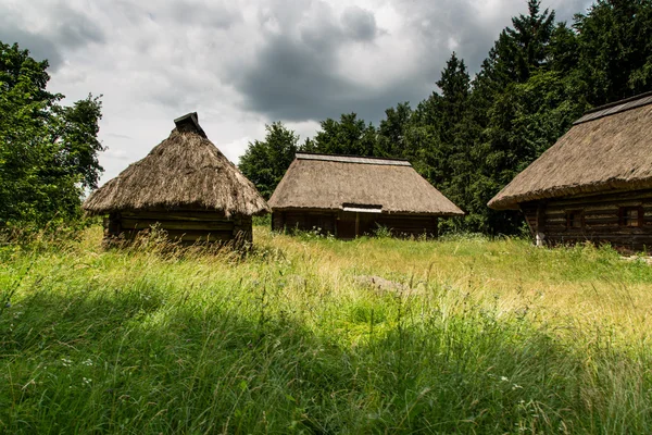 Dřevěný statek v pyrohiv na Ukrajině — Stock fotografie