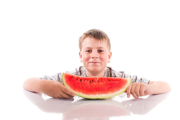 Chlapec s meloun — Stock fotografie