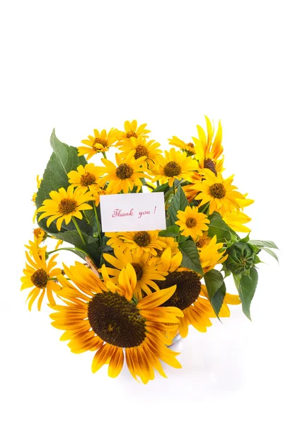 Strauß Sonnenblumen und Dankbarkeit — Stockfoto