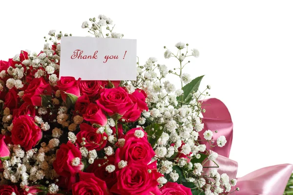 Bouquet of red roses with thanks — Stock Photo, Image