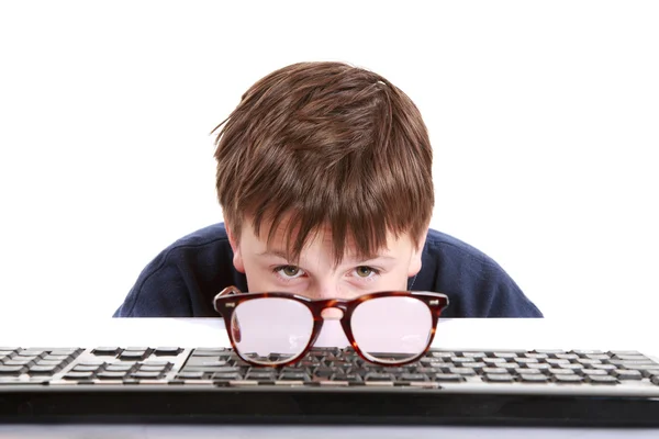 Boy with glasses and low vision — Stock Photo, Image