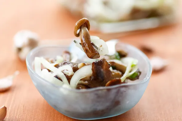 Salada de cogumelos com cebolas — Fotografia de Stock