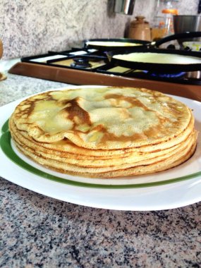 Завтрак, еда, блины, приготовленные,