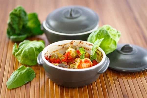 Brussels sprouts baked in tomato sauce — Stock Photo, Image